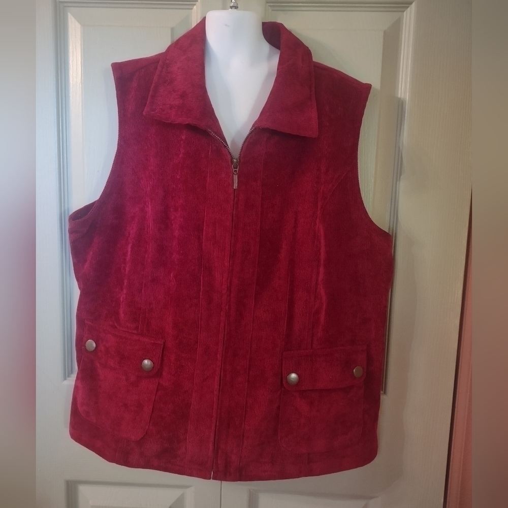 Southern Lady Petite Size 8p Womens Corduroy Vest Red Zip Winter